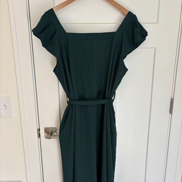 Women’s Dark Green Maxi Dress V-Neck Ruffle Sleeve Belted Size XXL NWT - Picture 4 of 8